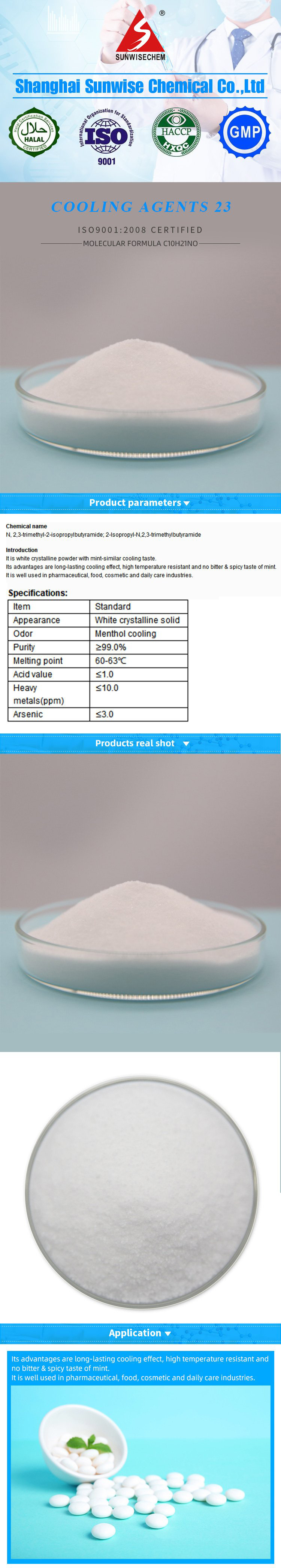 Agentes refrigerantes de alta pureza Ws-23/N, 2, 3-trimetil-2-isopropilbutamida CAS 51115-67-4 23