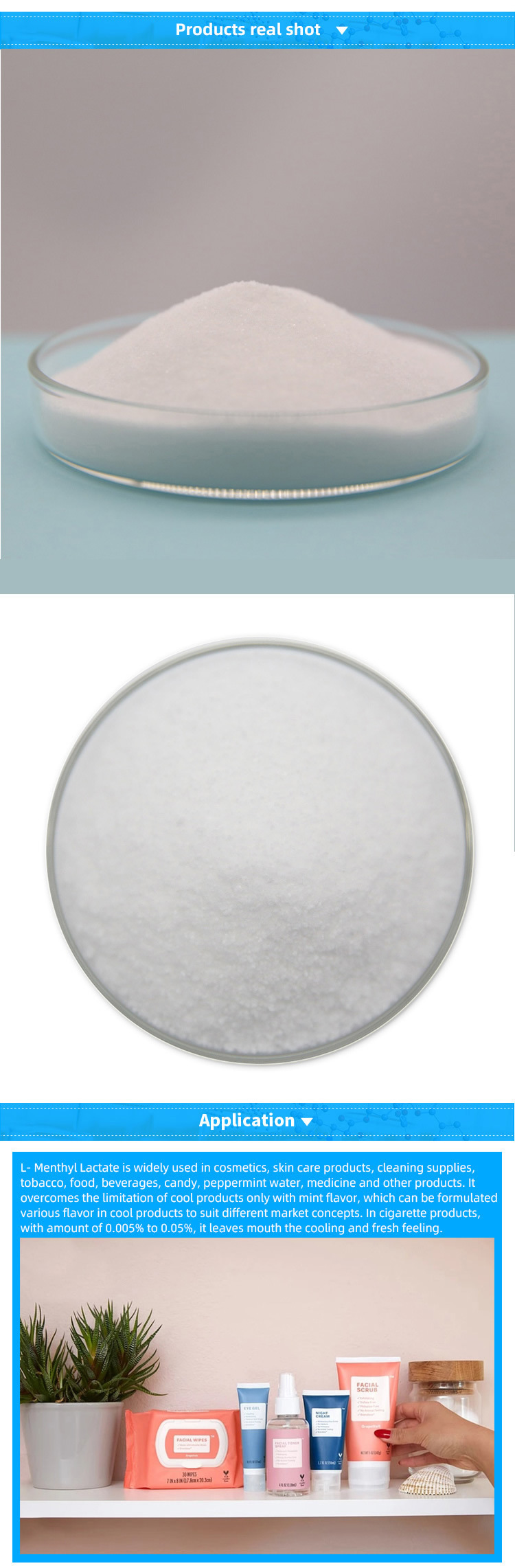 Venta caliente de lactato de L-mentilo de alta calidad con precio razonable y entrega rápida CAS 68489-09-8