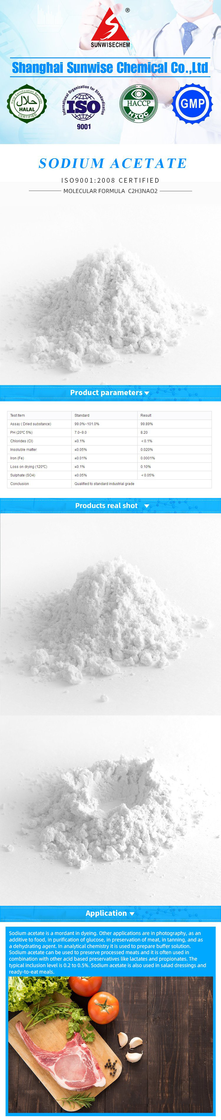 Alta pureza 99% acetato de sodio anhidro CAS 127-09-3