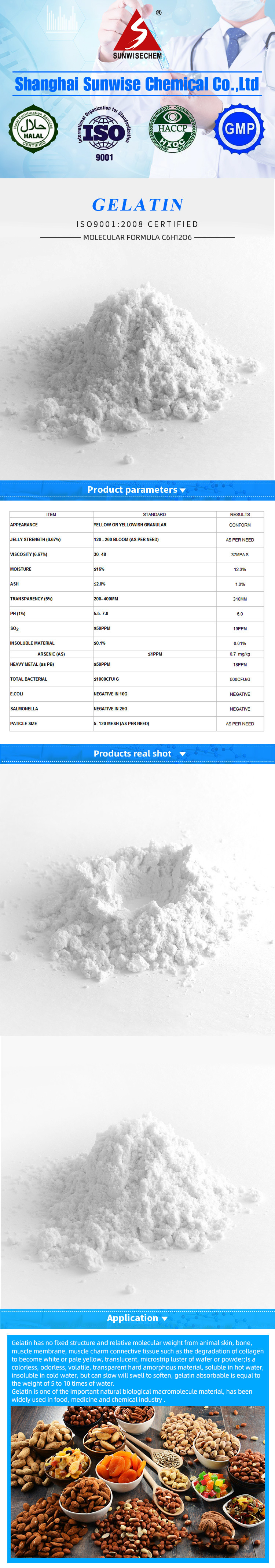 Helado de pegamento de gelatina de calidad alimentaria en venta Emulsionantes Espesantes Precio en polvo Gelatina granular CAS: 9000-70-8