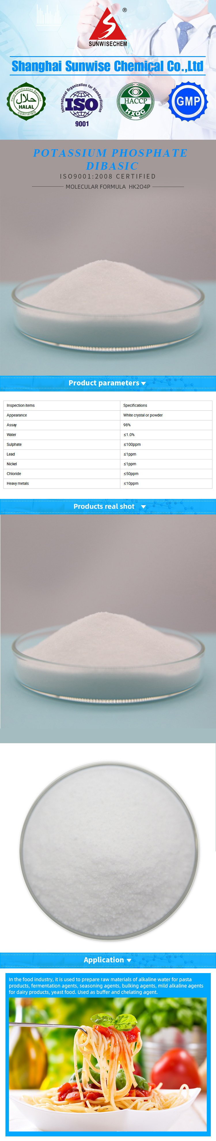 Hidrogenofosfato cristalino blanco 7758-11-4 del polvo de la categoría alimenticia