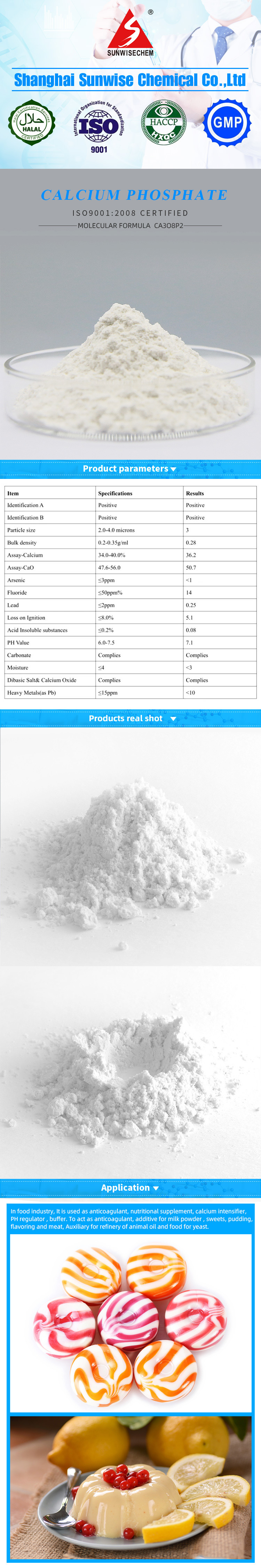 La categoría alimenticia Tpc es tamaño nano 7758-87-4 del polvo de talco de fosfato tricálcico