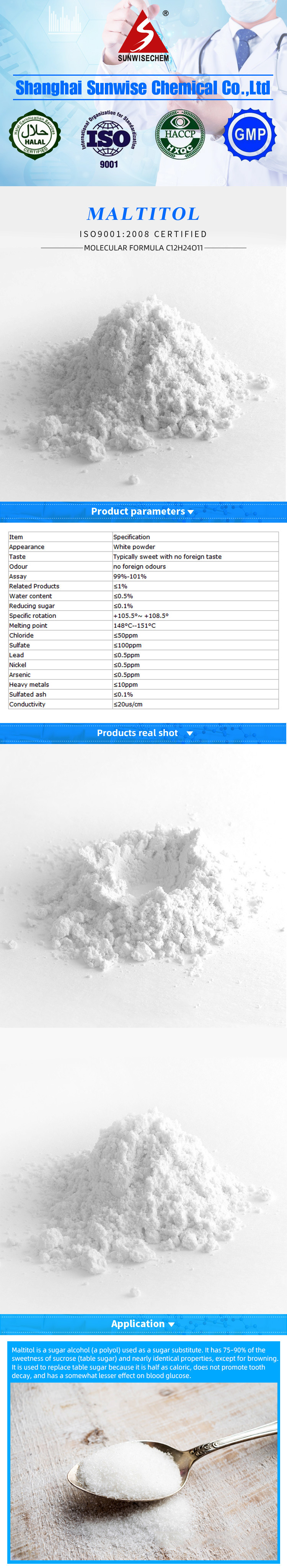 Edulcorante de calidad alimentaria Precio de maltitol/Polvo de maltitol No CAS 585-88-6