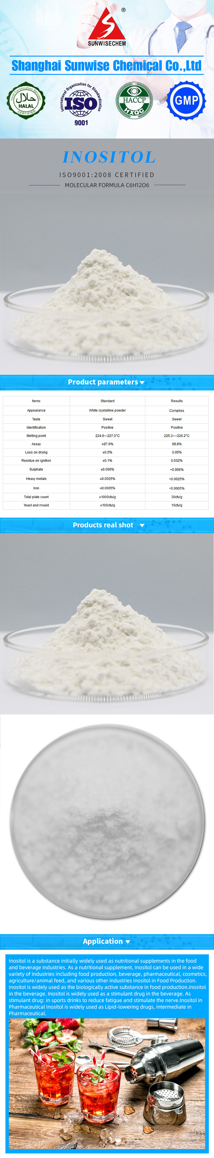 Polvo de mioinositol de alta calidad CAS 87-89-8
