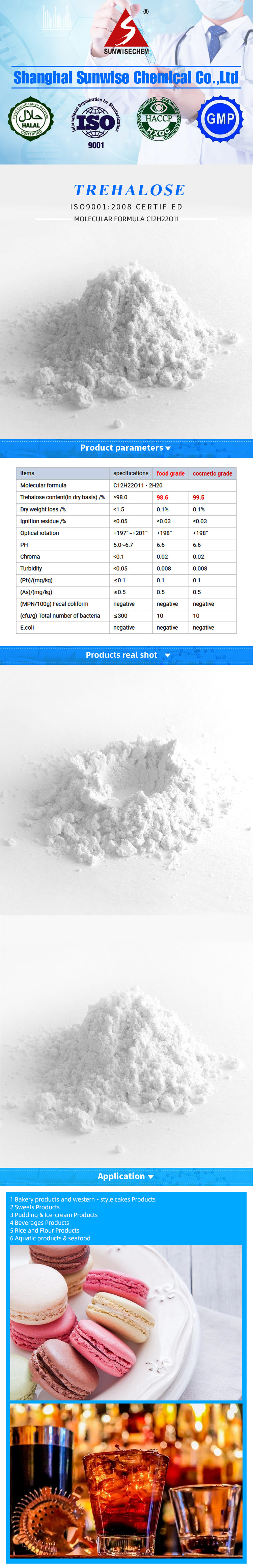 Trehalosa de calidad alimentaria/D-trehalosa/CAS 99-20-7